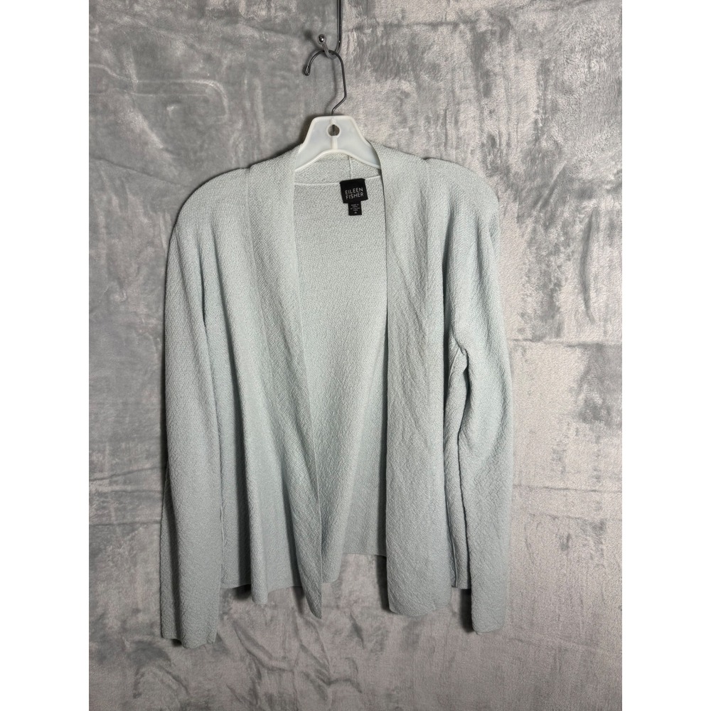 Eileen Fisher Light green Knit open Cardigan Italian yarn wool Women's Size M